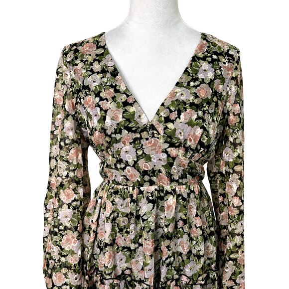All In Favor Mini Dress Long Sleeves Zip Lined Floral Multi Color Women's L NWT - Picture 3 of 10